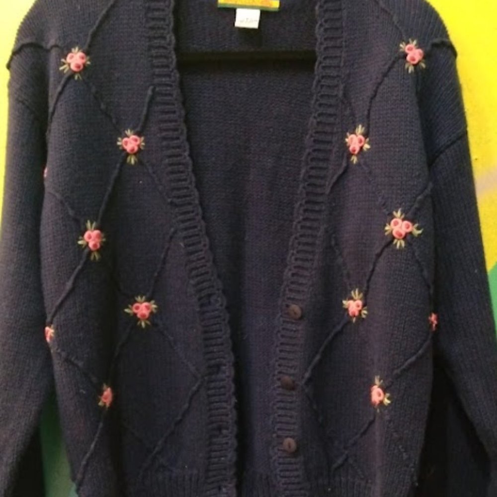 Vintage Bryn Connelly Flower Cardigan Size M